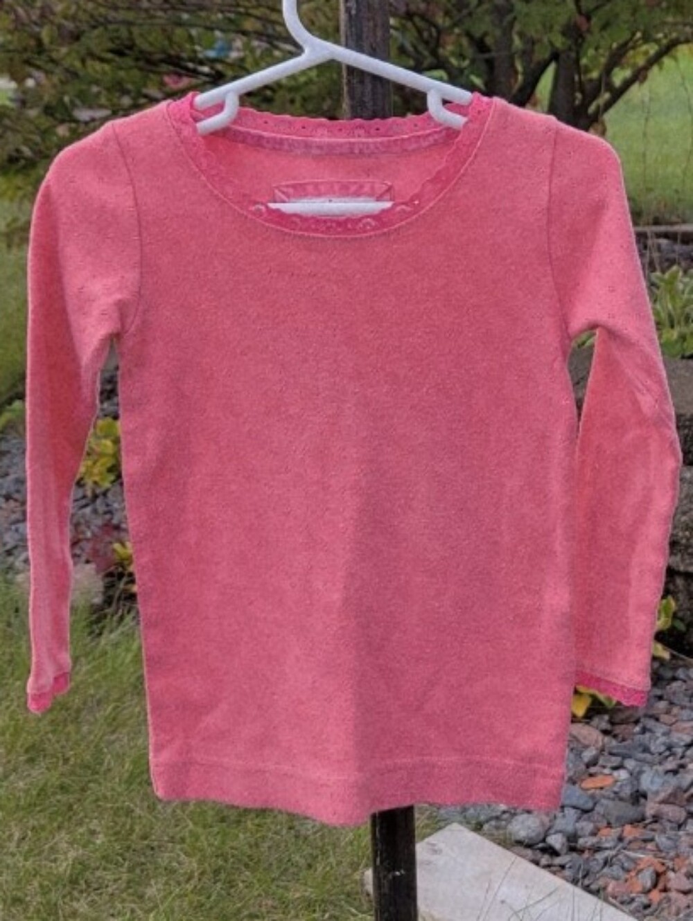 mini Boden Pink Girls' Eyelet ⁴Lace-Trim Long Sleeve Top 2-3yrs